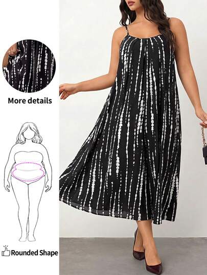 Enliva 大尺碼樹紋細肩帶無背心假日風鬆身舒適連衣裙