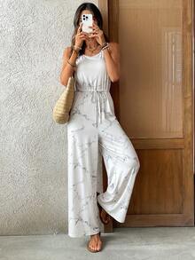 EMERY ROSE Women's Tie-Dye Print Sleeveless Jumpsuit, Casual Vacation Wear - Multicolor - View 3