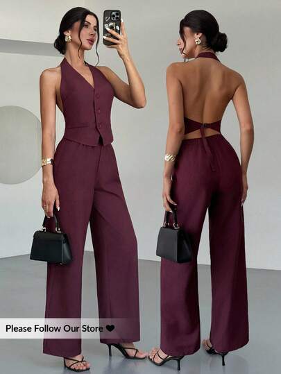 Firerie 女士V领露背吊带无袖上衣，优雅百搭，适合日常通勤、红色背心衬衫、性感街头风上衣、春夏装、约会、派对、音乐节、工作、返校、年会、度假、波西米亚风、海滩等场合。