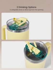 GLOWMODE 40 OZ Big Sips Insulated Stainless Steel Portable Travel Collapsible Straw Car Cup Holder Compatible Hot Cold Drink Tumbler Daily Casual - Yellow - View 3