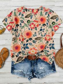 Linhara Large-Sized Woven Summer Women's Shirt For Casual Vacation - Apricot - View 2