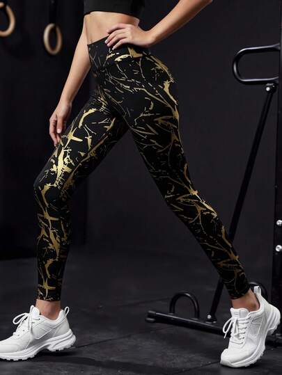 少女户外图案瑜伽紧身裤，高弹力，自由伸展，时尚百搭，经典跑步、骑行和徒步运动裤