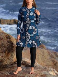 Swim Shayni Bộ đồ bơi Burkini cỡ lớn dành cho kỳ nghỉ hè, in hình vỏ sò, tay dài và quần. - Nhiều màu - Xem 5