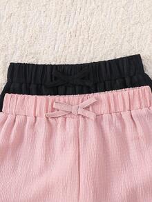 LMoss Kids 2件套少女纯色宽松休闲裤套装 - 淺粉色 - 查看 4