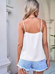 Easowa 女士蕾丝拼接休闲百搭日常吊带背心 白色上衣 女士休闲穿搭 女士吊带背心 女士夏季穿搭 女士夏季上衣 可爱上衣穿搭灵感 女士夏季穿搭 - 黑與白 - 查看 7