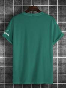 Manfinity LEGND Men's Letter Print Casual Round Neck Short Sleeve T-Shirt, Summer - Green - View 2