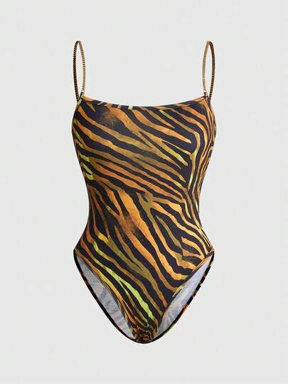 ROMWE Hippie Body con stampa texture a strisce colorate di zebra, con cinturino in metallo, adatto per festival musicali