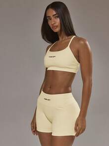 Sports Set: Sports Bra With A Racerback And Leggings With A Ruched Back. Autumn And Winter Activewear Set For Padel, Gym, Training. - Yellow - View 3