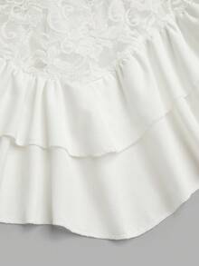 Qadelle Top de tirantes finos de estilo suelto y elegante, con diseño de encaje blanco, parches y decoración de perlas, de doble capa y silueta evasé, ideal para uso casual, al aire libre, de paseo, de playa o de fiesta, de estilo versátil y de alta gama, nueva colección primavera/verano - Blanco - Ver 4