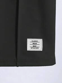SHEIN Mirajuku 2件套青少年男童贴花装饰圆领短袖T恤和短裤休闲套装 - 黑色 - 查看 7