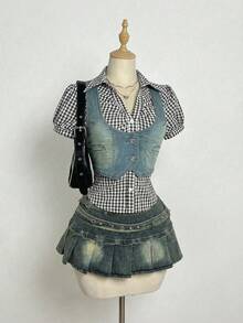 Elamini Blusa vaquera sin mangas corta y lavada para mujer - Lavado ligero - Ver 5