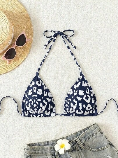 Swim Vcay 2026 Women's Leopard Print Beach Vacation Halter Bikini Top