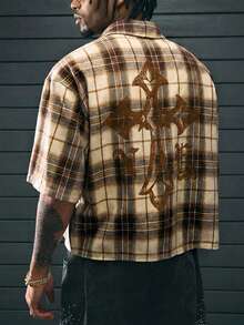 AXEPEAK Camiseta casual de manga corta con estampado de cuadros cruzados para hombres - Multicolor - Ver 2