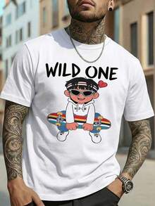 Velminro Men's Letter Print Round Neck Casual Short Sleeve Loungewear Top - White - View 8