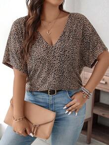 Enliva 加大號豹紋蝙蝠袖T恤 - 彩色 - 查看 5