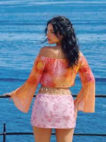 Sweetina 裹身式系带亮片面料迷你裙，带开衩 - 粉色 - 查看 2