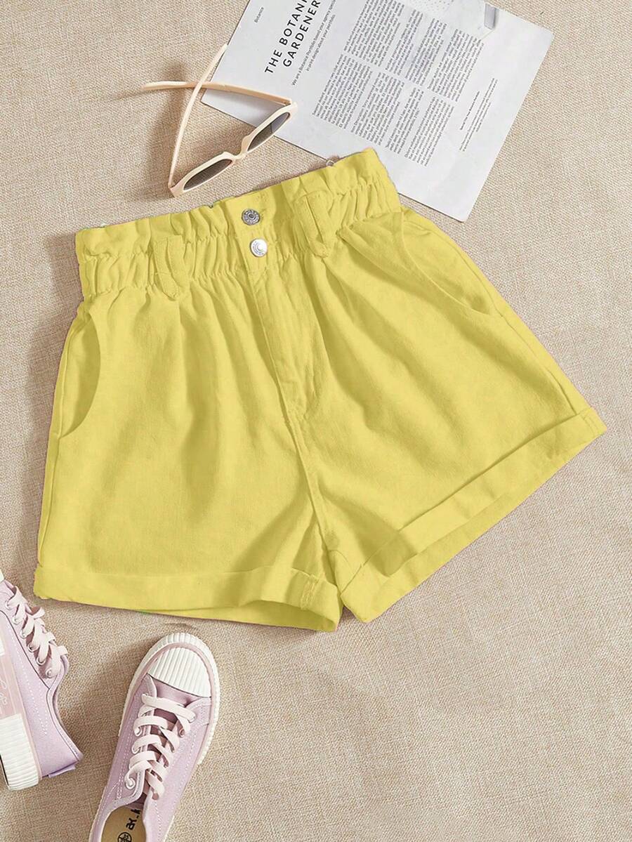 Breezaya Women's Loose Fit Pocketed Wide Leg Casual Denim Shorts - Yellow - View 1