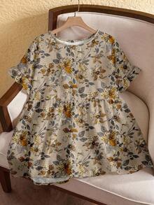 Rusticease Plus Size Women Round Neck Ruffle Trim Short Sleeve Blouse, Summer Peplum Top Women Women's Tops Floral Top For Women Blouses For Women - White - View 2
