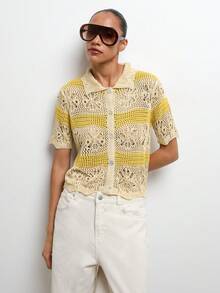 Áo khoác cardigan không tay nhẹ, chất liệu dệt kim thoáng khí, viền ren, phong cách boho bãi biển MAIJA. - Màu be - Xem 4