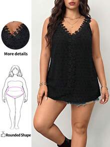 Enliva Plus Swiss Dot Guipure Lace Panel Summer Tank Top - Black - View 1