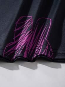 SHEIN Tween Girl Cool Printed T-Shirt & Fashionable 3D Work Pants, Dark Pink - Black - View 6