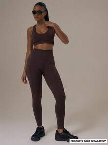 Musera Sport Seamless High Waist Ribbed Waistband Active Leggings Sport Workout Gym Pilates Fitness Daily Casual - Mocha Brown - View 1