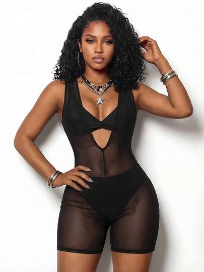 BamGleam Women's Mesh Patchwork Casual Everyday Romper