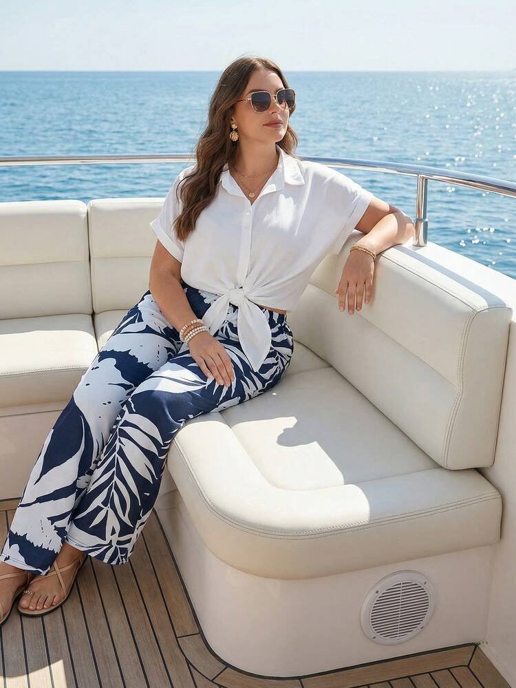 Plus Size Women's Summer Casual Vacation Country Daily  Floral Print Long Pants With Pockets,Spring/Summer,Summer\Vacation,Summer Holiday,Spring Break Outfits ,Vacation Outfits Women ,Holiday Outfits For Women,Going Out Outfits,2026 New Clothes,Simple And Fashionable For Everyday Wear,Suitable For Summer, Vacation, Daily Wear,Suitable For Summer, Vacation, Daily Wear, Women Summer Pants,