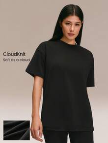 GLOWMODE CloudKnit Float On Hip Length Soft Sweat-Wicking Relaxed Fit Crewneck Tee Gym Outdoors Daily Casual Wear - Black - View 1