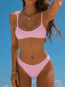 Swim Mod 优雅度假波西米亚风海军蓝白波点可调节肩带V领比基尼套装 - 彩色 - 查看 1