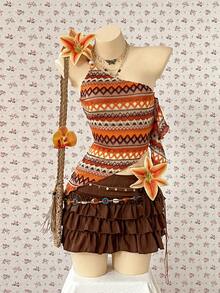 SuriyaCove Women's Vacation Beach Striped Halter Top - Khaki - View 1