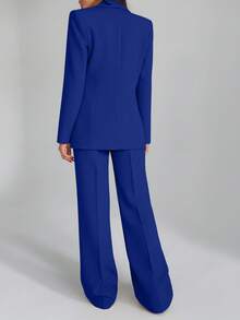 EURMUSE Women Solid Color Two Pieces Outfits Sets Blazer Jacket And Pants - Royal Blue - View 2
