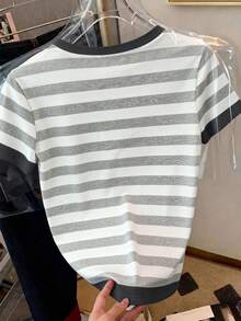 Resyla Women's Striped Lobster Print Casual Round Neck Short Sleeve T-Shirt - Multicolor - View 2