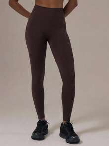 Musera Sport Seamless High Waist Ribbed Waistband Active Leggings Sport Workout Gym Pilates Fitness Daily Casual - Mocha Brown - View 2