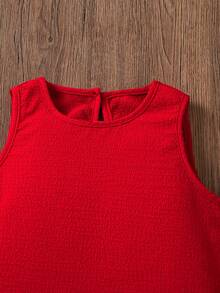 Young Girl Casual Vacation Round Neck Sleeveless Top And Shorts Set - Red - View 3