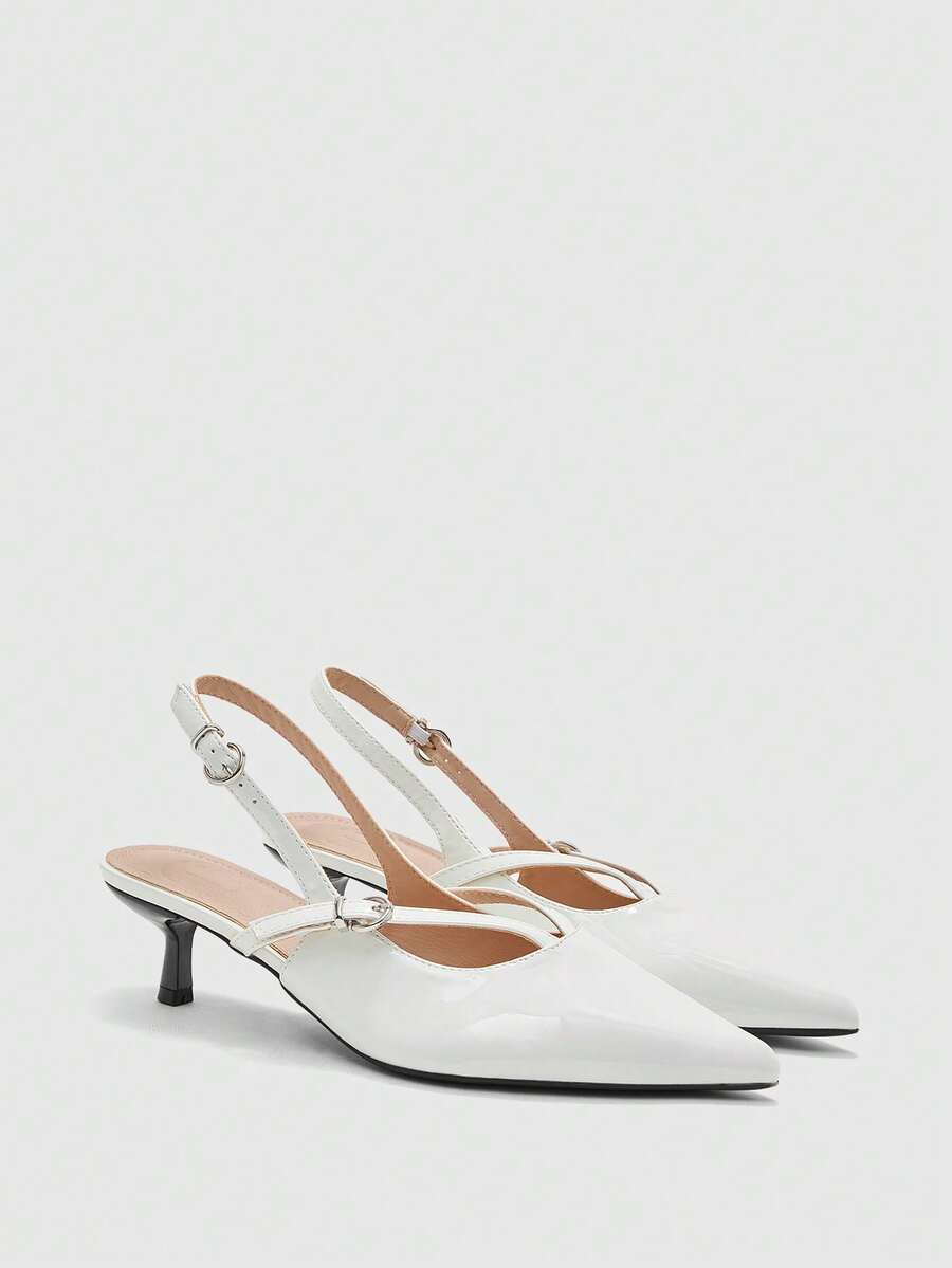 CUCCOO BIZCHIC Pointed Toe Backless One-Strap Kitten Heel Versatile Women Shoes - Beige - View 1