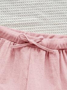 SHEIN Quần ống đứng cạp trung bình thoải mái, tối giản, dành cho bé gái tuổi teen. - Bụi hồng - Xem 4