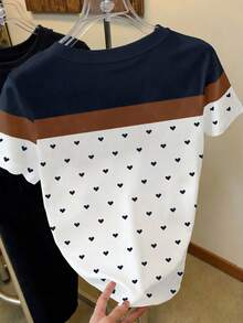 Resyla 撞色心形圆点印花女式白色T恤，夏季必备，时尚百搭，送给兄弟姐妹、姐妹、妈妈的理想礼物，母亲节礼物，休闲又不失时尚感。 - 彩色 - 查看 2
