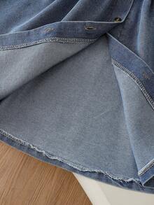 Playful Pals 女童宽松落肩领纽扣衬衫裙，配时尚腰带，适合日常休闲和度假穿着，也可作为少女正式礼服。 - 深色水洗藍 - 查看 6