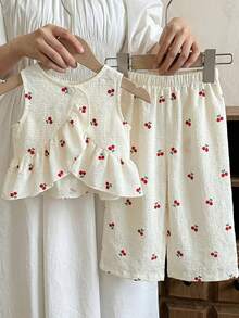 LMoss Kids 2件套女婴碎花编织背心和打底裤套装 - 彩色 - 查看 4