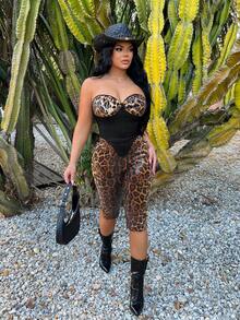 SHEIN SXY Women's Leopard Print Sequin Embellished Capri Pants - Multicolor - View 4