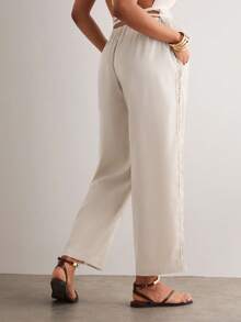 Freevana Plus Size Casual Versatile Solid Color Lace Patchwork Pants Holiday Outfits Country Playa Beach Outfits White Boho Style Hippie Going Out Summer - Apricot - View 3