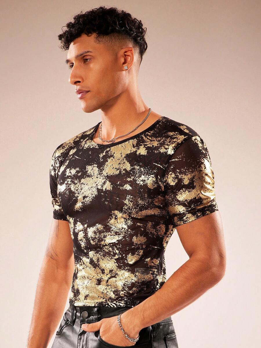 FeverCity Camiseta casual de verano de corte slim, de cuello redondo y manga corta para hombre - Multicolor - Ver 1