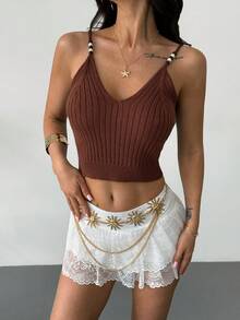 RiviMae Women's All-Match Fashion Minimalist Camisole Versatile Summer Beach Knit Top - Apricot - View 4