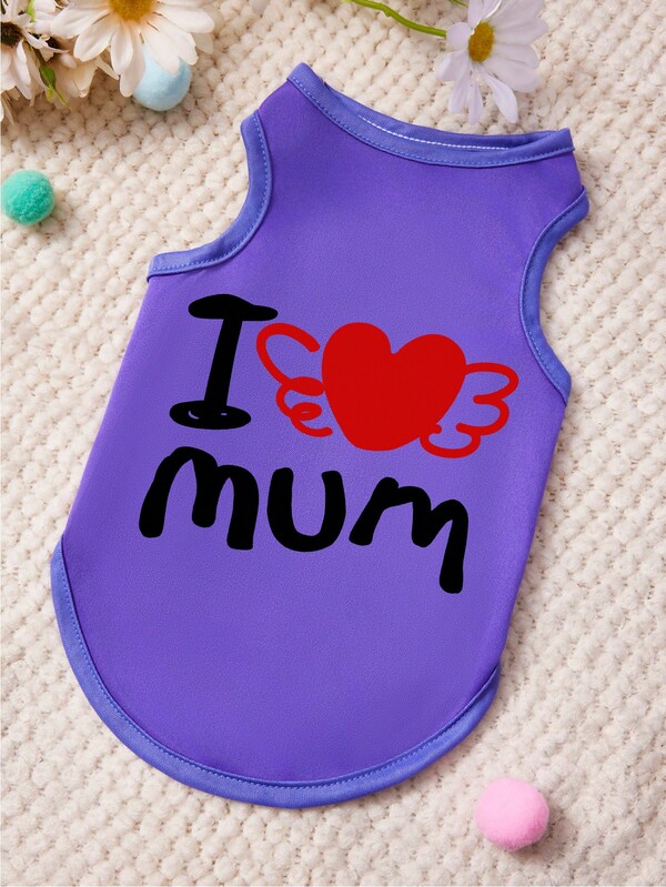 PETSIN 1件可爱天使翅膀爱妈妈印花宠物背心紫色柔软透气舒适宠物衣服