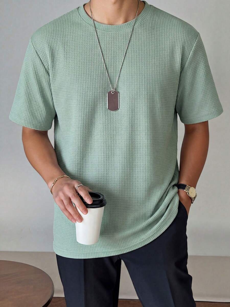 SHEIN 男童休闲常规版型纯色圆领短袖针织T恤 - 薄荷綠 - 查看 1