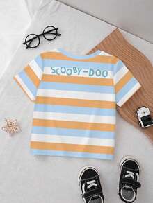SCOOBY-DOO X SHEIN 男婴条纹圆领短袖休闲T恤 - 白色 - 查看 2