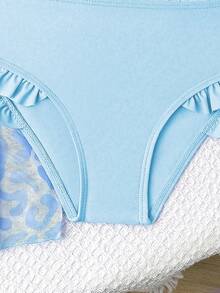 女童（小号）泳衣套装，可爱粉色豹纹三件套泳衣，时尚休闲优雅，适合游泳、度假、夏季穿着 - 藍色 - 查看 6