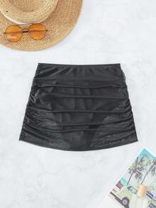 Swim Vcay Falda-pantalón de bikini de unicolor con pliegues para mujer, ideal para la playa - Gris Oscuro - Ver 7