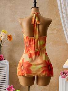 Femesol Women's Sexy & Elegant Halter Neck Knit Printed Dress - Multicolor - View 2